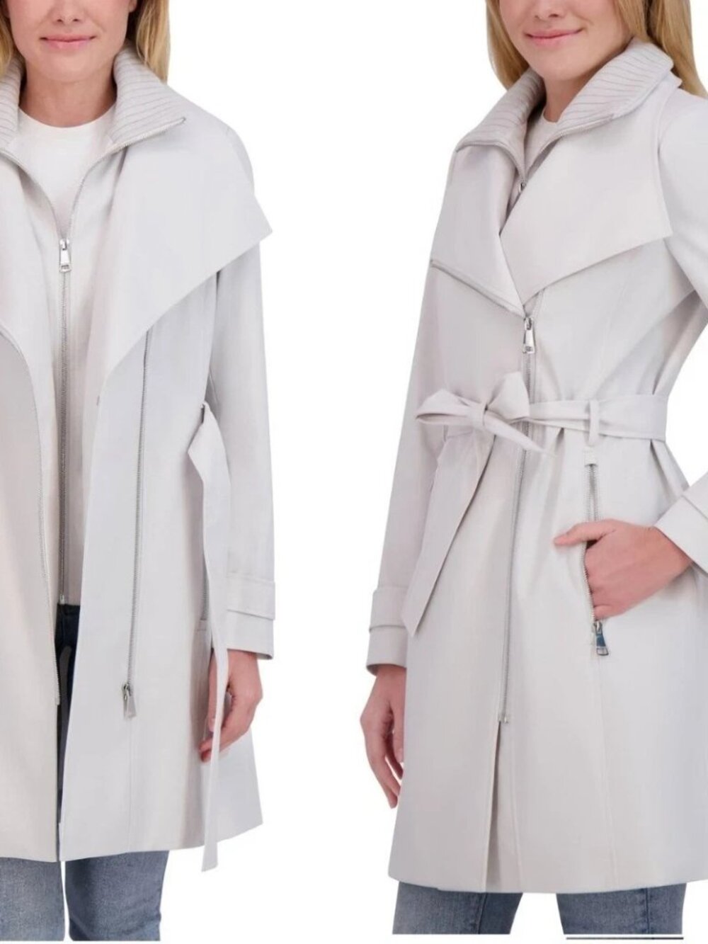 Halston Women's Size XL Gray Full Zip Trench Coat NWT